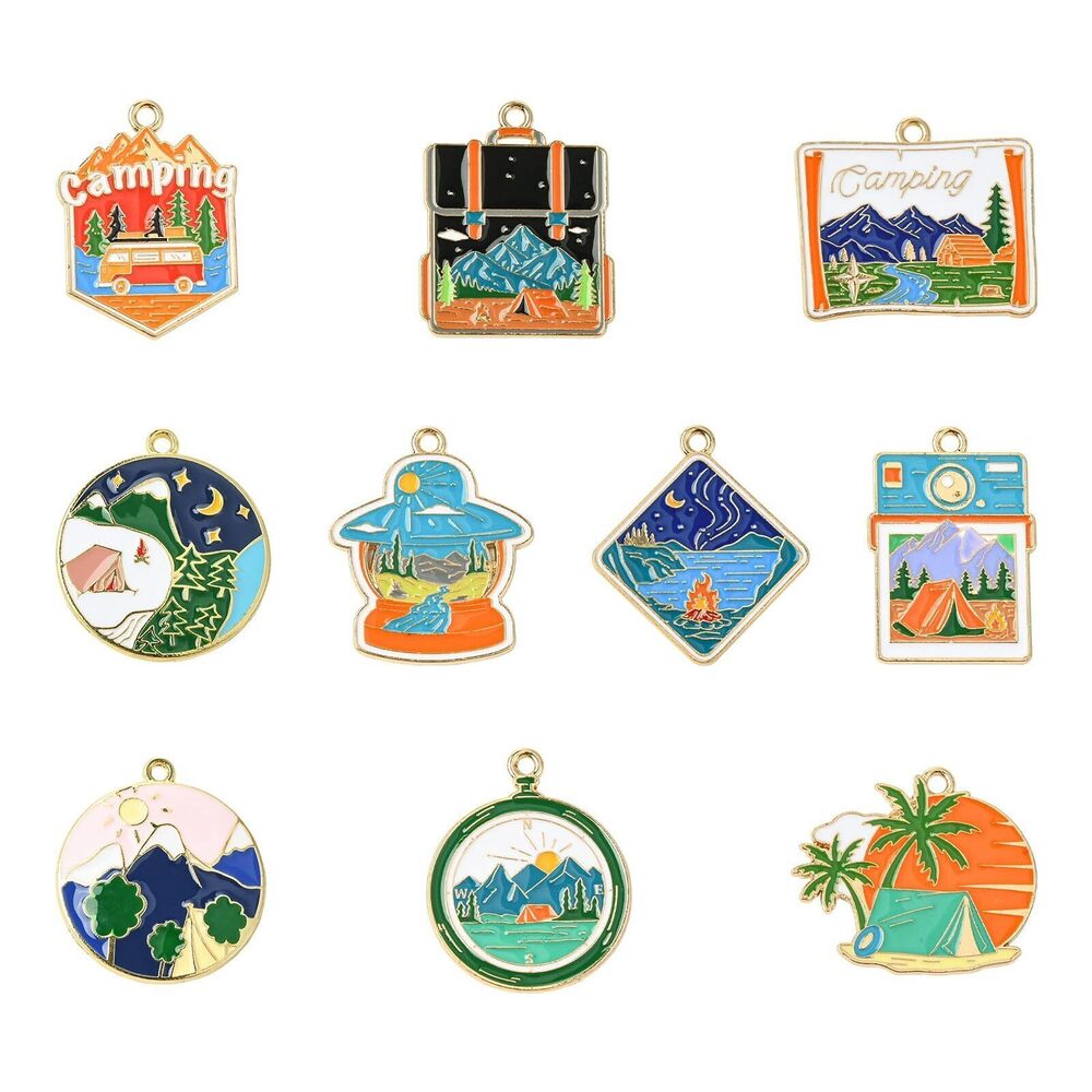 2296 20Pcs 10 Styles Travel Camping Charms Enamel Outdoor Mountain